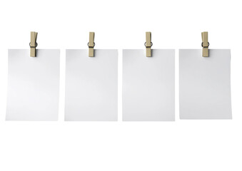 4 white note papers with a post-it clip, isolated on a transparent background