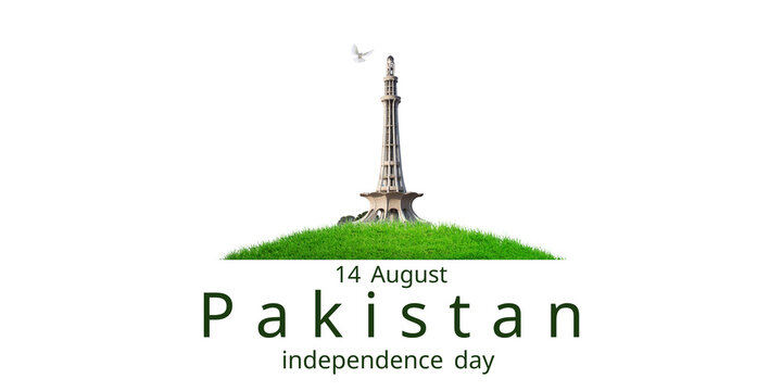 Happy Pakistan Day, Independence Day 14 August 1947. Azadi Mubarak banner, poster, card, template, background with Pakistan map, flag, monuments, and Landmarks Minar e Pakistan, Quaid Tomb, Mosque etc