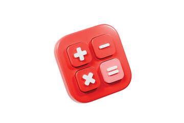 3d Calculator buttons with a plus, minus, multiply, and equal icon isolated on white background. Money management concept. 3d minimal calculator buttons machine mathematic device icon. 3d render.