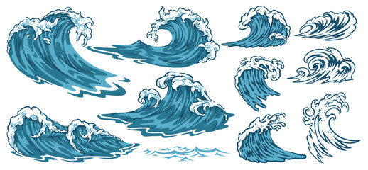 Stylized ocean waves in various shapes and sizes © DGIM studio