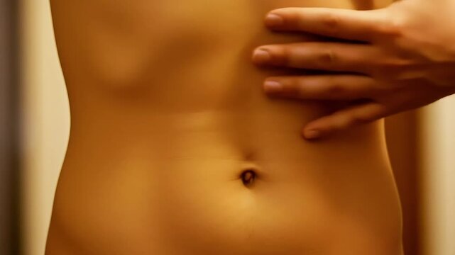 Man palpating abdomen showing muscle tone