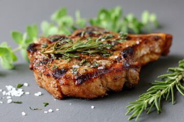 Grilled pork chop with herbs and salt