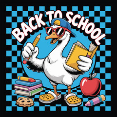 Back to School Goose Holding Books and Pencil – Cartoon Vector Clipart