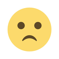 A yellow emoji with a sad expression featuring downturned mouth and dark eyes on a white background
