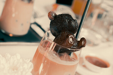 Creative Chocolate Bear in a Glass of Cocktail