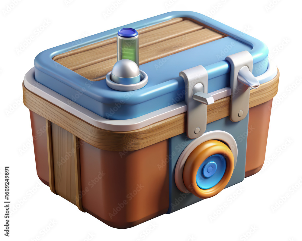 Poster stylized treasure chest with battery indicator 3d render for gaming assets and app icon design with 
