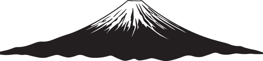 Mount Fuji in silhouette white background.