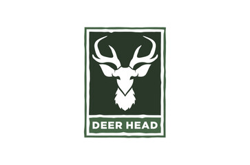 Deer antler head logo design, outdoor brands, hunting animal wildlife vector illustration.