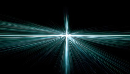 Abstract glowing light burst with cross-shaped energy rays on dark background
