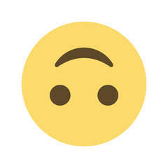 An upside down yellow emoji with a curved mouth and two oval eyes on a white isolated background