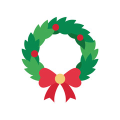 Wreath With Bow In Flat Festive Vector On White