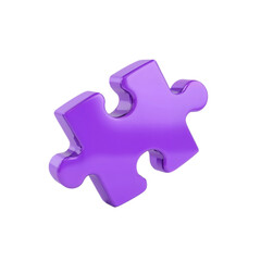 Obraz premium A single, glossy, purple puzzle piece isolated on a white background.