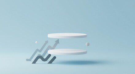 Fototapeta premium Minimalist abstract podium stage with upward arrows symbolizing business growth and financial progress concept.