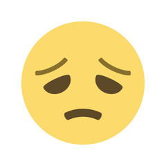 A single yellow emoji with downturned eyes and mouth depicting sadness on a white background view isolated