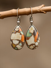 earrings with brecciated jasper gemstones isolated