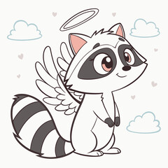 Adorable Cartoon Raccoon with Angel Wings - Cute Animal Illustration