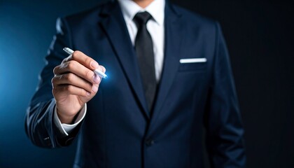 Business wallpaper of a man in a suit holding a pen and pointing somewhere