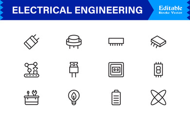 Electrical Engineering Tools and Circuitry – Professional Modern Line Icon Pack with Unique Vector Style for Engineering and Technology Themes