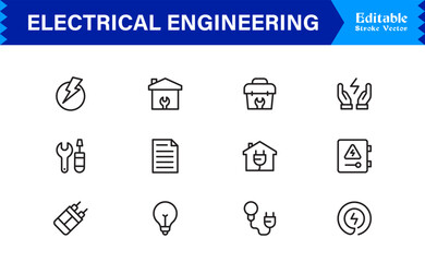 Electrical Engineering Tools and Circuitry – Professional Modern Line Icon Pack with Unique Vector Style for Engineering and Technology Themes