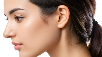 Side view of young woman with bumpy aquiline nose