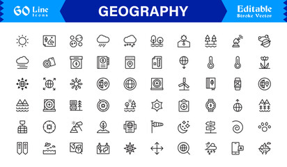 Geography Essentials — Professional Line Icon Set Featuring Minimal, Modern, Pixel-Perfect Editable Symbols for Educational and Cartography Themes