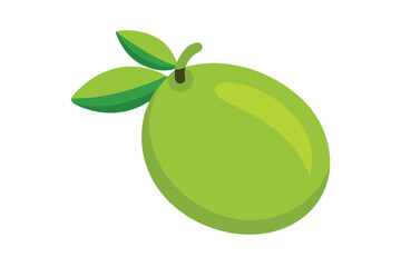 Cartoon Lime Fruit With Leaf Simple Style On White