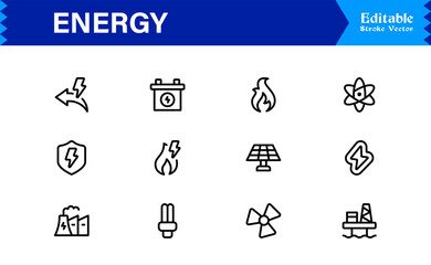 Versatile Energy Icon Collection for Modern Design. Fuel innovation with this dynamic vector set.