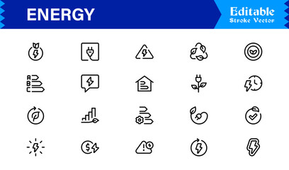 Versatile Energy Icon Collection for Modern Design. Fuel innovation with this dynamic vector set.