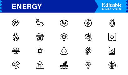 Versatile Energy Icon Collection for Modern Design. Fuel innovation with this dynamic vector set.
