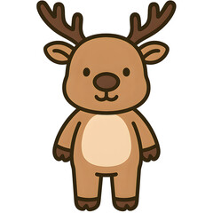 Obraz premium Cute cartoon reindeer character standing on white background 