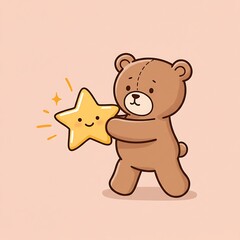 Obraz premium Teddy Bear Holding Sparkling Star on Peach BG