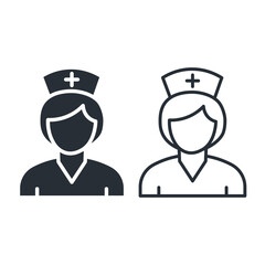 Nurse flat and line icon. Healthcare worker symbol for support, care and clinic use. Vector illustration