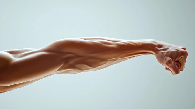 Human arm flexing and extending against white background