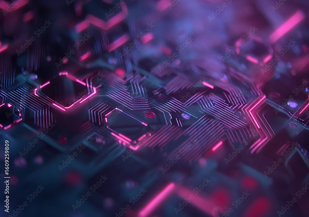 Poster cybernetic network with glowing pathways and nodes