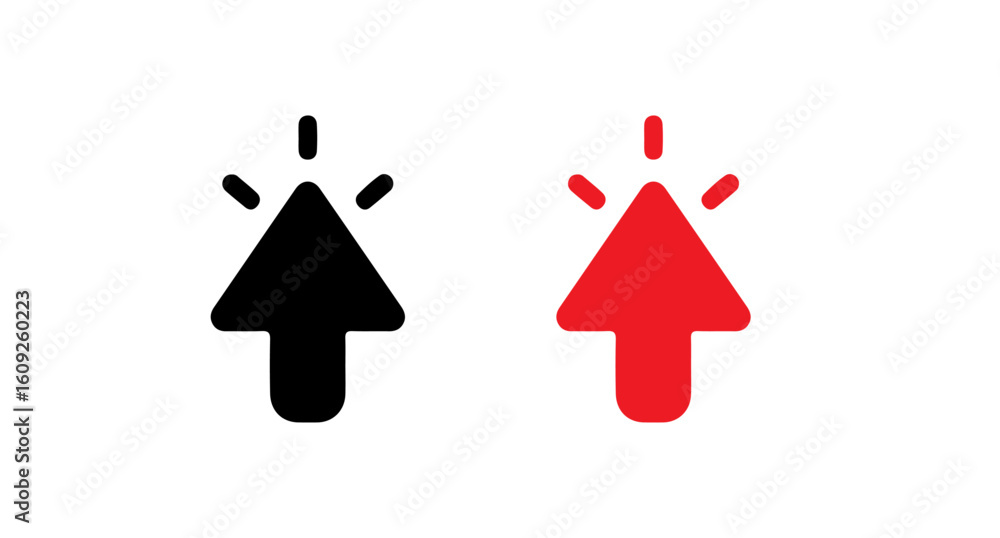 Poster a comparison of black and red cursor icons pointing upwards on a white background