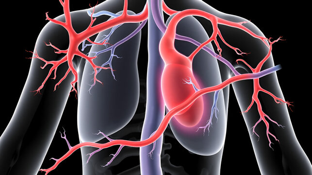 3D rendered illustration of arteries and arterioles transport oxygenated blood from the lungs to the body and its organs, and veins and venules transport deoxygenated blood from the body to organs.