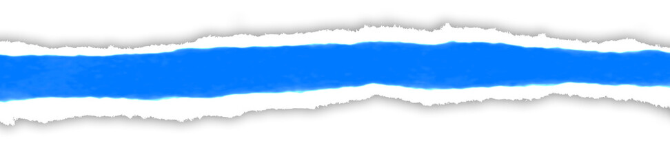 Realistic torn paper edge. Ripped blue paper mockup isolated on transparent background. Piece of...