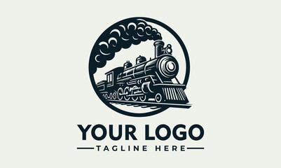 A vintage steam locomotive illustration emitting smoke, framed within a circular design, with text below. © nuaari