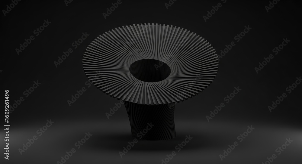 Aufkleber 3d circular structure with vertical stripes on the stand on dark background