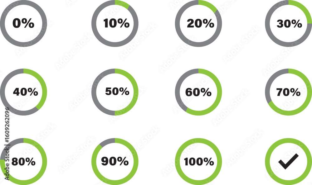 Fototapete circle percentage progress charts – 0 to 100% loading indicator icons for infographics and ui design