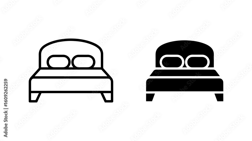 Poster vector art of a simple line and solid icon set: double bed, minimalist style, sleep concept