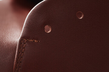 Closeup detail shot of brown leather sneaker