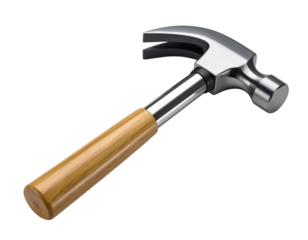 Isolated hammer tool construction carpentry wood on transparent background