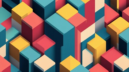 Obraz premium Isometric Colorful Cubes, Vibrant Digital Artwork for Geometric Patterns