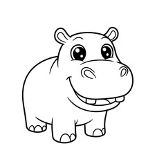 Fototapeta premium Smiling cartoon hippo outline illustration