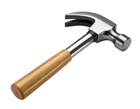 Isolated hammer tool construction carpentry wood on transparent background