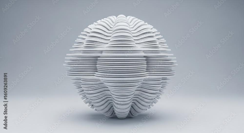 Poster abstract spherical shape layered with white segments isolated on pale background