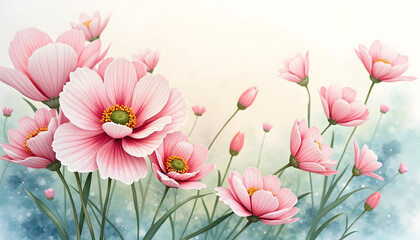 Fototapeta premium Pink Flower Watercolor Painting with Light Background