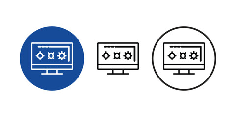 Shift supervisor monitor line round set icon flat