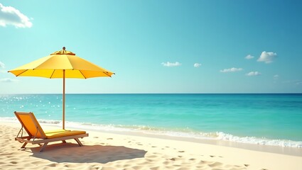 Relaxing Beach Scene with Yellow Umbrella and Chair